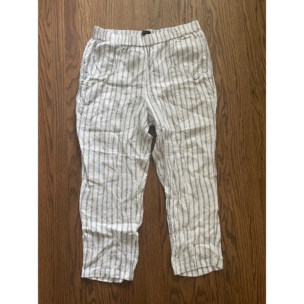 Quince 100% European Linen Tapered Ankle Pants Womens XL Oatmeal / Black Stripe